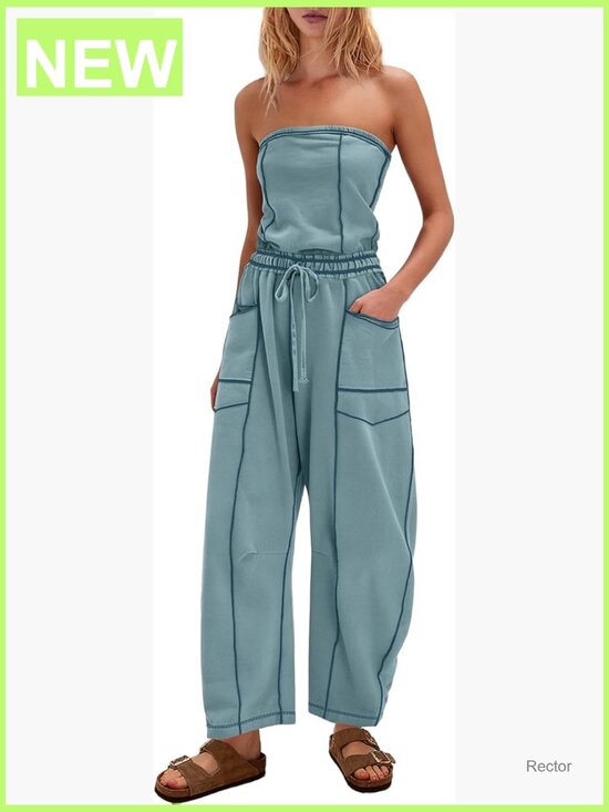 Pants - Off Shoulder Barrel Jumpsuit Loose Fit Romper with Pockets